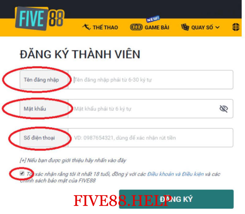 Các bước đăng ký Five88 nhanh